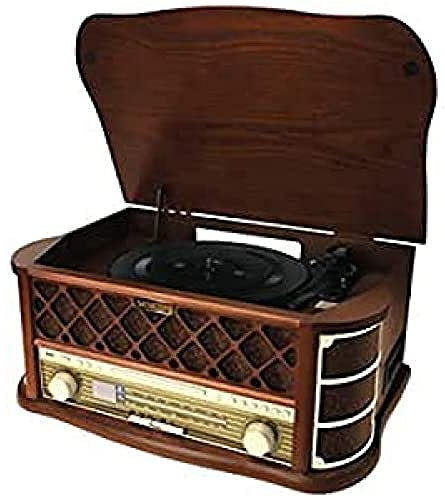Sencor STT 016 Retro-Plattenspieler mit CD-Player und Kassettenlaufwerk, integrierten Stereolautsprechern 2 x 3W RMS, FM/AM-Tuner, MP3/WMA-Unterstützung, USB, Audioeingang, Fernbedienung