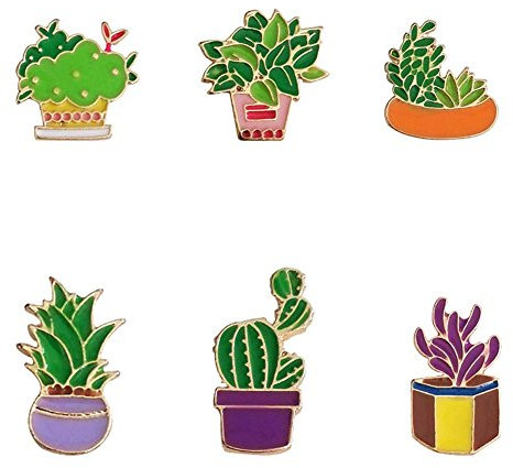 Niceyo Cute Enamel Cactus Flower Grass Aloe Vera Potted Plant Badge Brooch Pins