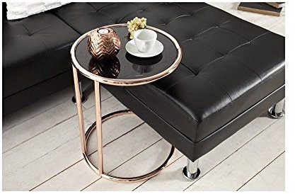 Lnxp Designer Couchtisch Kupfer Schwarz Verchromtes Gestell Glastisch Tisch Beistelltisch REPRO Art Deko Höhe 55cm x 40cm Ø