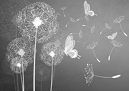 Forwall - Vlies Fototapete Blumen Grau Pusteblumen Schmetterlinge 416x290 cm - Fototapeten - Tapeten - für Wohnzimmer Schlafzimmer - Vliestapete Wandtapete Tapete 3D Effekt- inkl. Kleister