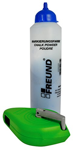 FREUND 03020000 Schnurschlaggerät 30 Meter, Magnesium-Druckgussgehäuse im Set mit 03050300 Markierungsfabe, blau, 300 ml