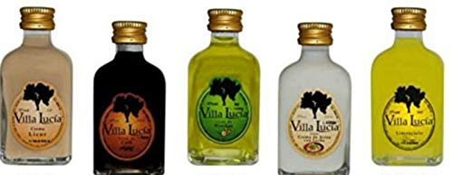 Lote de 25 Botellas de Licor Mini Villalucia (Sabores a Elegir). Detalles de Bodas y Eventos. 8 cm. - 5 cl (Crema)