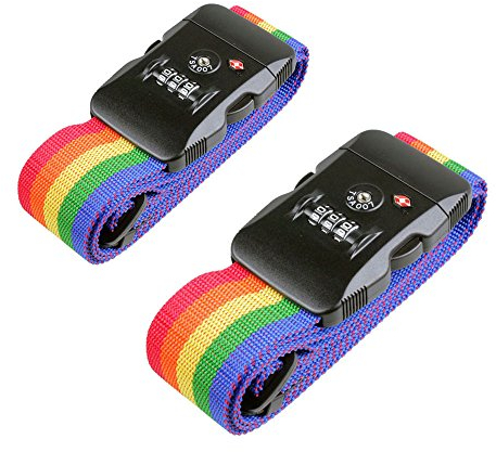 OneCreation Cinture di Cinghie per Bagagli Valigia TSA Approvato Bagagli Regolabile imballaggio da Cintura con rotelle codice Combinazione Serrature di Sicurezza, Rainbow 2 Packs
