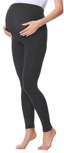 Be Mammy Lange Umstandsleggings aus Baumwolle Leggings für Schwangere Umstands Leggings Schwangerschafts Unterhosen mit Hoher Bund Weich und Elastisch BE20-230 (Graphite, L)