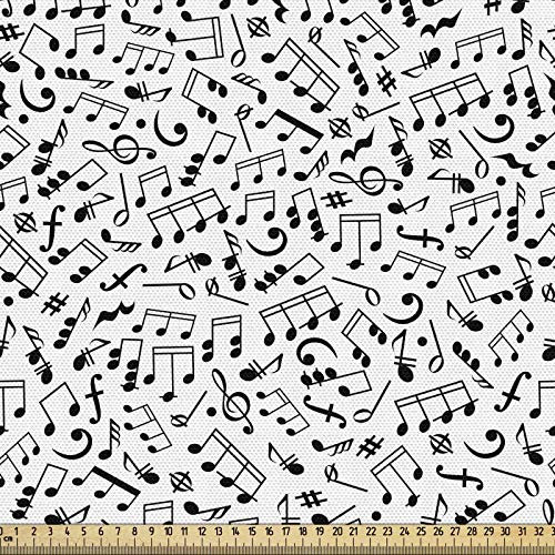 ABAKUHAUS Schwarz und weiß Gewebe als Meterware, Noten und Akkorde, Schön Gewebten Stoff für Polster und Wohnaccessoires, 1M (148x100cm), Schwarz Weiß