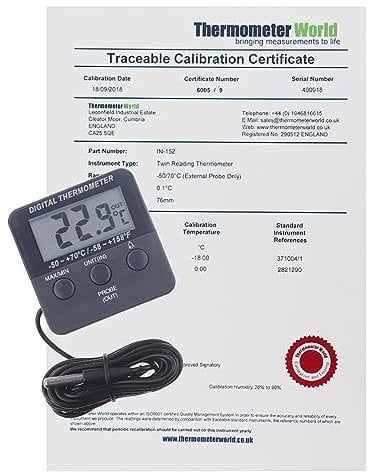 Thermomètre numérique calibré pour réfrigérateur/congélateur avec certificat d'étalonnage traçable à 2 points