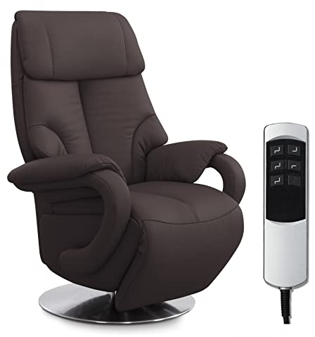 CAVADORE Ledersessel Istanbul / Fernsehsessel mit elektrisch verstellbarer Relaxfunktion / 2 E-Motoren / 80 x 115 x 79 / Echtleder: Braun