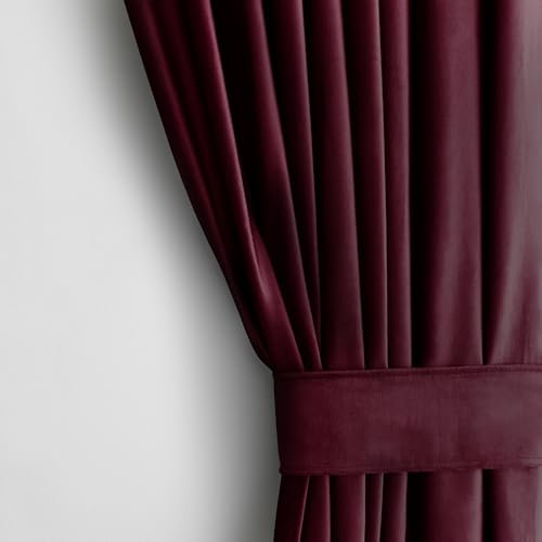 AmeliaHome Set Vorhang H 245 x B 140 cm mit Raffhalter 54 x 10 cm Velvet Optik Weinrot 1 St. Ösenschal Samt Halbverdunkelungsvorhang Fensterdekoration Dekoschal Dekorvorhang