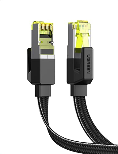 UGREEN Ethernet Kabel CAT 7 Gigabit Lan Kabel Flach 10Gbps Netzwerkkabel POE RJ45 FTP 10000 Mbits Patchkabel mit Baumwollmantel kompatibel mit Switch Modem Router Access Point(5M)