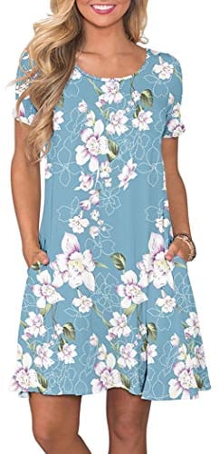 AUSELILY Women's Summer Dresses Casual T-Shirt Short Sleeve Dress Loose Swing Short Dress with Pockets