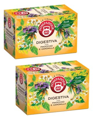 Pompadour 1913 | Tisana Digestiva Plus Base Erbe Aromatiche | Infuso Finocchio e Camomilla - 2 x 18 Bustine di Tè (79.2 Gr) | Tè Senza Caffeina