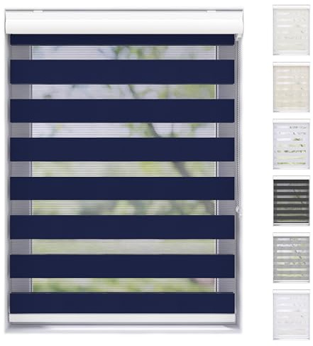 EFIXS Doppelrollo mit Kassette Montage Wand/Decke mit Bohren Breiten: 40-220, Höhe: bis 240 Hier: BxH (170 x 175) cm (Blau) Premium Duorollo, oder ohne Bohren mit Klemmhalter am PVC-Fenster