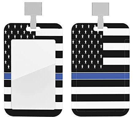 Thin Blue Line Kartenetui mit USA-Flagge und weichem Umhängeband, für Schule, Büro, Konferenz