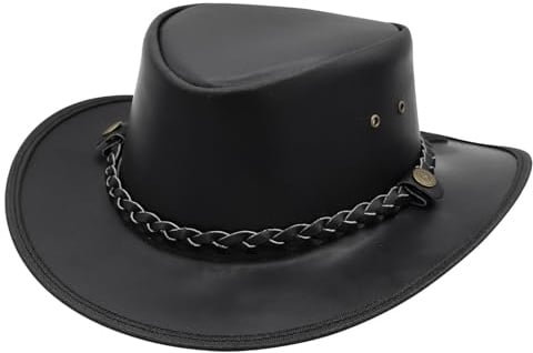 Sidewinder Leder Cowboyhut Western Hut Rindsleder Herren und Damen Western Aussie Vintage Outback Bush Old Style Hut Braun Schwarz Alle Größen
