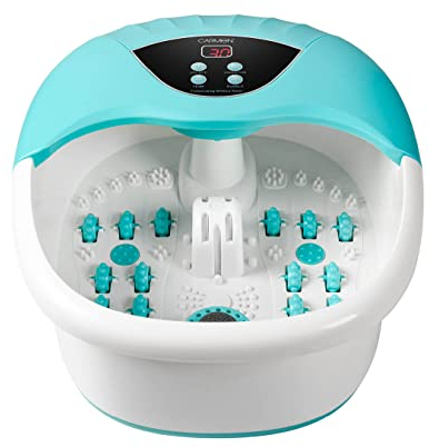 Carmen C81156 Spa at Home Digital Temperature Control Foot Spa with 14 Removable Massage Rollers, White with Turquoise