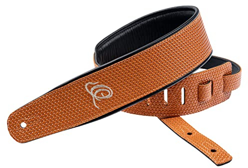 Ortega Guitars Gitarrengurt Länge Verstellbar - Akustik Gitarre / Bass, E-Gitarre, E-Bass - Custom Series - Echtleder, Orange Braid (OSCU-6)