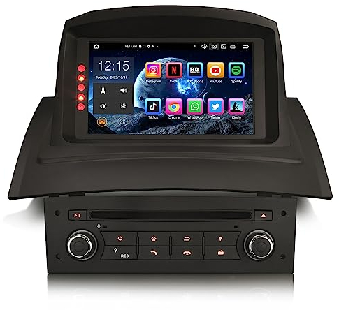 Erisin 8-núcleos 4GB RAM 64GB ROM Android 12 Radio Coche Bluetooth GPS Navegación para Renault Megane II, Estéreo de Automóvil Soporte CarPlay Android Auto DSP WiFi Dab+ OBD2 FM USB RDS DSP DVD TPMS