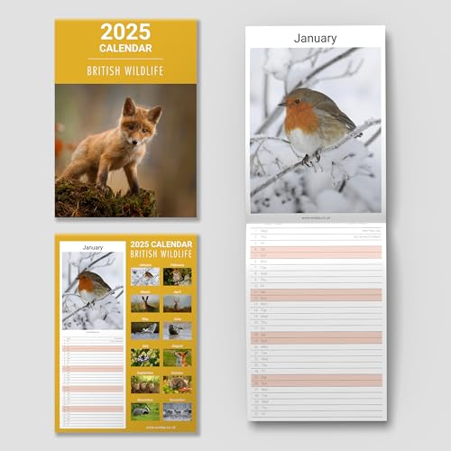 evelay 2026 British Wildlife Wall Calendar Slim Month to View Family Planner Organiser with UK Holidays (British Wildlife)
