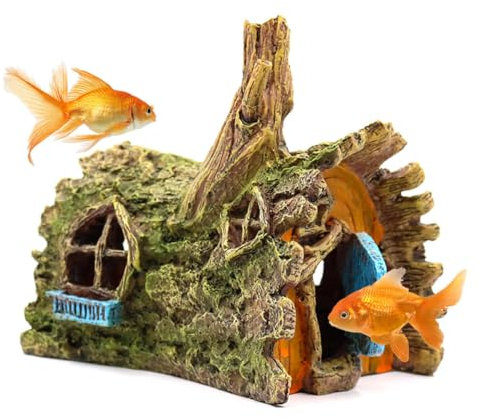 Fish Tank Decorations Betta wooden House Hide Cave Decor Aquarium Ornament Small and Medium Fish Accessories Fish Resin Toys Hideouts Aquarium