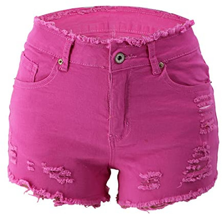 Shorts Denim con Zip strappato a Zip Jeans da Ballo,Rosa,XL