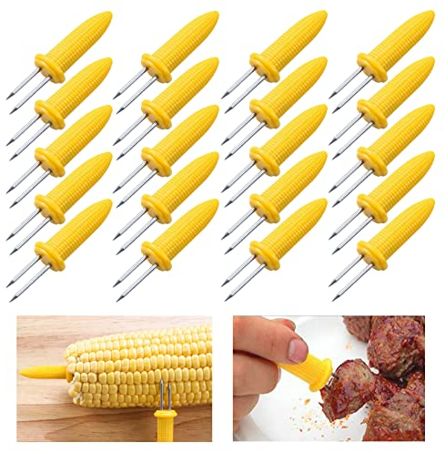 20 Pcs Brochettes de Maïs Brochettes D'épis de Maïs en Acier Inoxydable Fourchette Porte-Maïs Doux à Deux Broches Porte-Maïs Jaune Porte-Maïs en Acier Inoxydable Pour Ustensiles de Cuisine
