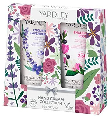 Yardley London Gifts for Women, English Rose and English Lavender Hand Cream set, Christmas gifts for her - Ideal for Birthdays, New Year Eve, Anniversary - Vegan friendly, Cruelty free
