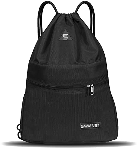 Borsa sportiva da palestra con coulisse Stringa impermeabile Tasca con cerniera Zaino per donne Uomini Kit da viaggio Borsa per escursionismo Studenti (Nero)