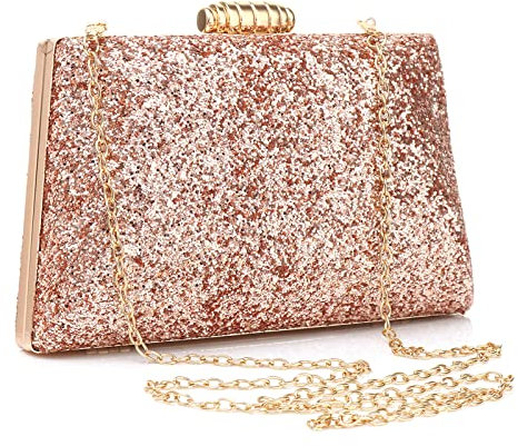 Gelory Clutch Bags for Women: Small Sequins Evening Bag Crossbody Bags Prom Bag Glitter Clutch Purse Handbag With Detachable Chain for Wedding Bridal Prom Cocktail Party Ladies - Rose Gold