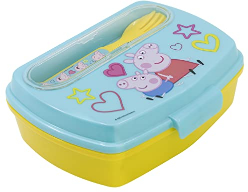 Fiambrera rectangular para el almuerzo infantil con cubiertos de Peppa Pig