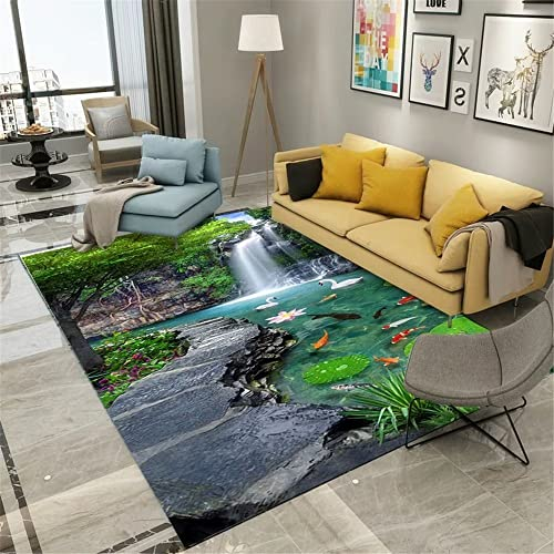 Teppich Für Balkon Wasserfest Outdoor Teppich Balkon Wohnzimmer Teppich Grüne Pflanze Wasserfall Muster Teppich Studie Multi-Größe 200X300Cm Mädchen Teppich Kinderzimmer Grün