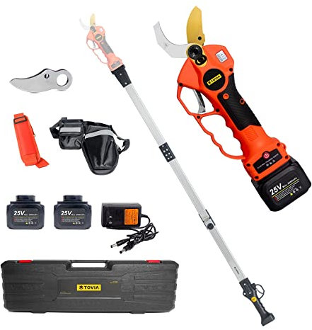 ICOSAR Taille-Arbre Sécateur sans Fil 25V 40mm sécateur électrique avec Poteau d'extension de portée électrique 5 Pouces scie à chaîne bonsaï élagage Coupe-Branche (Color : Shears Pole)