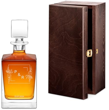 Maverton Cube Whiskykaraffe mit Gravur 810 ml, graviertes Whiskey Dekanter | Mit Namensgravur, Whiskyflasche für Paar zur Hochzeit, zum Hochzeitsjubiläum, zu Weihnachten, Initialen