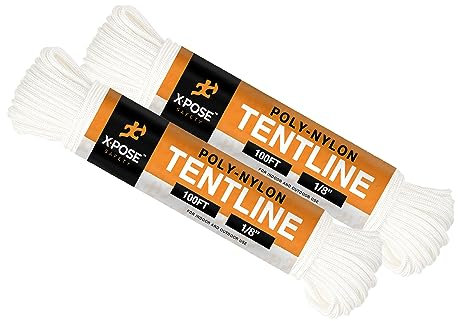 Zeltschnur Nylonseil – 30 m Seil – Weiße reflektierende Nylonschnur für Abspannseil – Campingseil, Zeltspanner, Abspannleinen für Campingplane – Zeltzubehör & Kordel für Outdoor-Unterschlupf 2 Stück