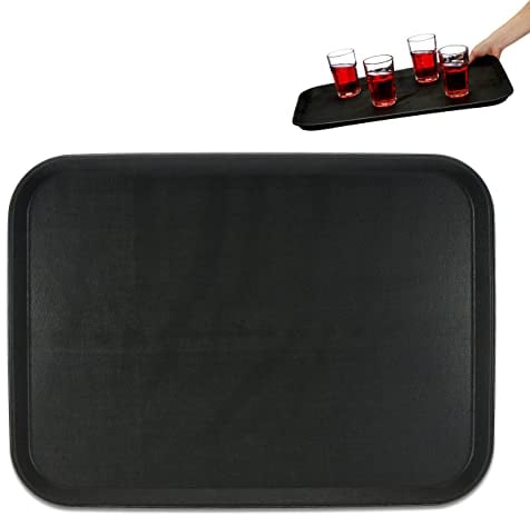 Relaxdays Bandeja Bar, Superficie Antideslizante, Plato Rectangular Camareros, Bebidas, Gastronomía, 56 x 41 cm, Negro