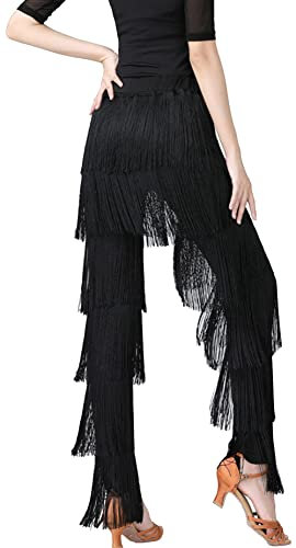 AIEOE Damen Latein Tanzhosen mit Quaste Elastisch Hot Sexy für Professionelle Praxis Größe XXL Schwarz