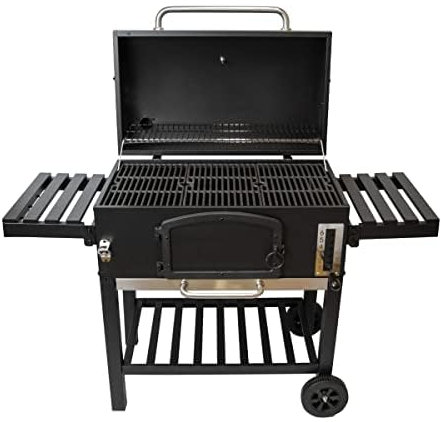 BBQ Barbecue Affumicatore Barbeque da Giardino Carbonella Forno Regolabile con 4 Ventole Termometro Ripiani Laterali Ganci Apribottiglie Ruote Copertura Antipioggia Spazzola Metallica - XXL