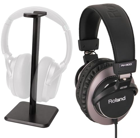 Roland RH-300 Closed Studio Headphones + Keepdrum MA210 Table Tripod Stand