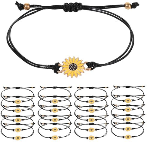Yolev 20 Pcs Sunflower Bracelets Adjustable Handmade Friendship Bracelet Bulk Boho Braided Rope String Bracelets Handmade Friendship Bracelets for Women Girls Summer Party Gift Favors