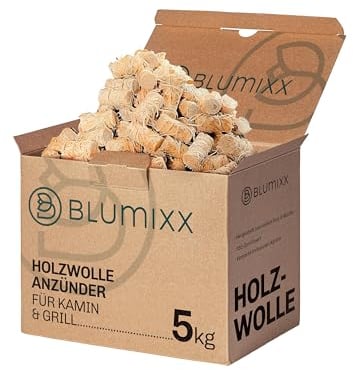 Blumixx Kaminanzünder Holzwolle Anzünder 5 kg - ca. 500 STK. - Ökologische Kamin- und Grillanzünder aus reinem Holz und Wachs, FSC-Zertifiziert, Effiziente und nachhaltige Anzündhilfe