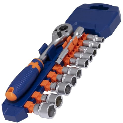 AERZETIX - Ensemble Kit de 12 Pièces 45T 1/4'' - 10 Douilles à 6 Pans 5-14 mm - Clé à Cliquet 157 mm - Rallonge 75 mm - En Acier