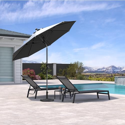 PURPLE LEAF Sonnenschirm 270 cm, Schirm knickbar, Aluminium Gartenschirm mit Kurbel, für Balkon/Terrasse, Marktschirm, UV-beständig, wasserabweisend, Grau