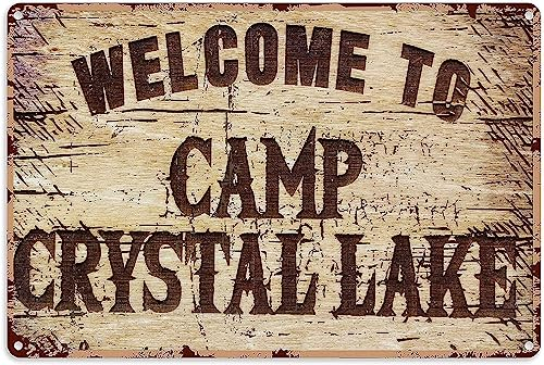 Nostalgie, Vintage-Retro, lustige Camping-Schilder, lustig, „Welcome to Camp“, Crystal Lake, Blechschild, Vintage-Schild für drinnen und draußen, Bauernhaus, Café, Heimdekoration, Außendekoration, 30,