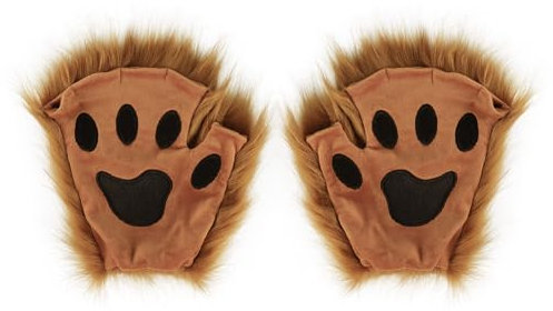 Asudaro Damen Katze Pfote Handschuhe, Cosplay Plüsch Fingerlose Fäustlinge Niedliche Cartoon Kunstpelz Plüsch Katzen Handschuhe für Halloween Weihnachten Festival Geburtstag Party Favors braun