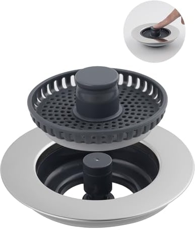 iFealClear Upgraded Kitchen Sink Strainer and Plug Set, 3-in-1 Drain Stopper + Stainless-wrap Shell, Kitchen Sink Plug Replacement, Suitable for Sinks Hole 70mm-86mm,Depth >28mm