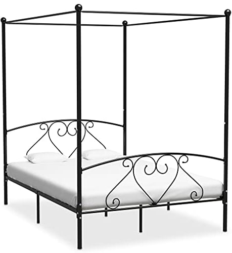 KTHLBRH Bed Frame Jugendbett Stauraumbett Himmelbett-Gestell Schwarz Metall 160 x 200 cm