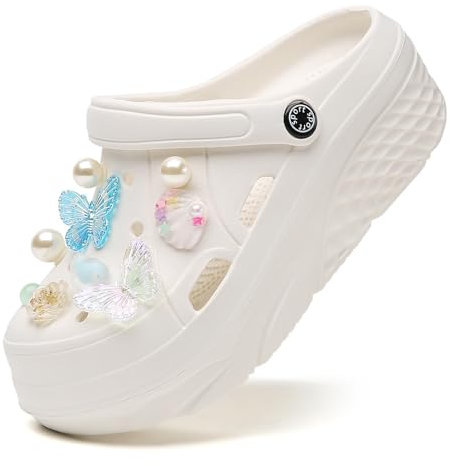 Plateforme Sabots pour Femme Chaussures Sabots Mules Chaussures Chaussures de Jardin Pantoufles Plage Sandales Femmes Piscine Sandales Chaussons with Charms Clogs de Wedge blanc41