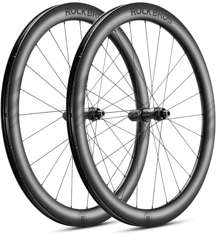 ROCKBROS Par framhjul bak 700C racing cykelset kolfiberdäck T700 skivbroms 28 tum fälg rostfritt stål 622 mm laser logotyp cykeldäck exteriör 21 mm kompatibel 25–32C svart