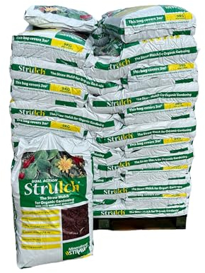 Strulch Full Pallet - 48 x 9kg Bags Mineralised Straw Mulch Garden Mulch Organic Slug Repellent for Gardens - Mulch for Garden in 9kg 100L Bags