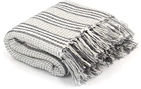 Genérico Manta a Rayas de algodón Gris y Blanco 125x150 cm,Mantas-245327