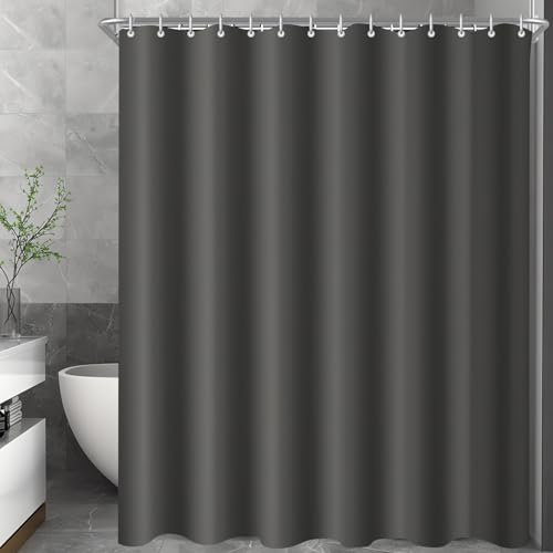 Lerores Duschvorhang 200x220cm Dunkelgrau, Beschwerter Saum Antischimmel Textil, Wasserabweisend, Waschbar Polyester Stoff Badevorhänge für Badezimmer, Badewanne mit 12 Duschvorhangringen